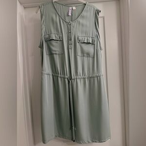Boutique Sleeveless Drawstring Waist Dress in Sage Green